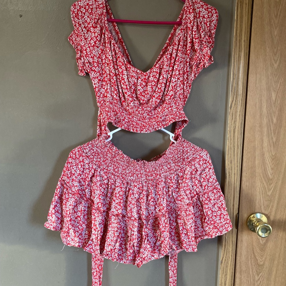 Floral Red Women's Two Piece Set